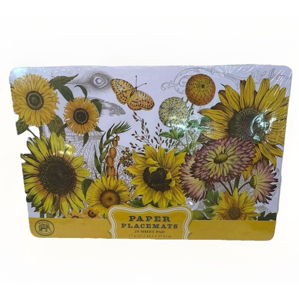 Michel Design Works Sunflower Botanical Paper Placemats 25 ct 11x17" Floral NEW